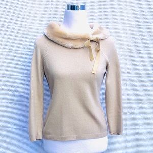 Ann Taylor LOFT Mad Men Faux Fur Trim Sweater Sz S